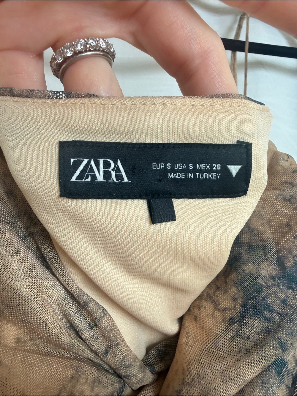 Zara Ruched Marble Print Midi Dress Neutral Bodycon Slip Dress | Size S - Picture 11 of 11